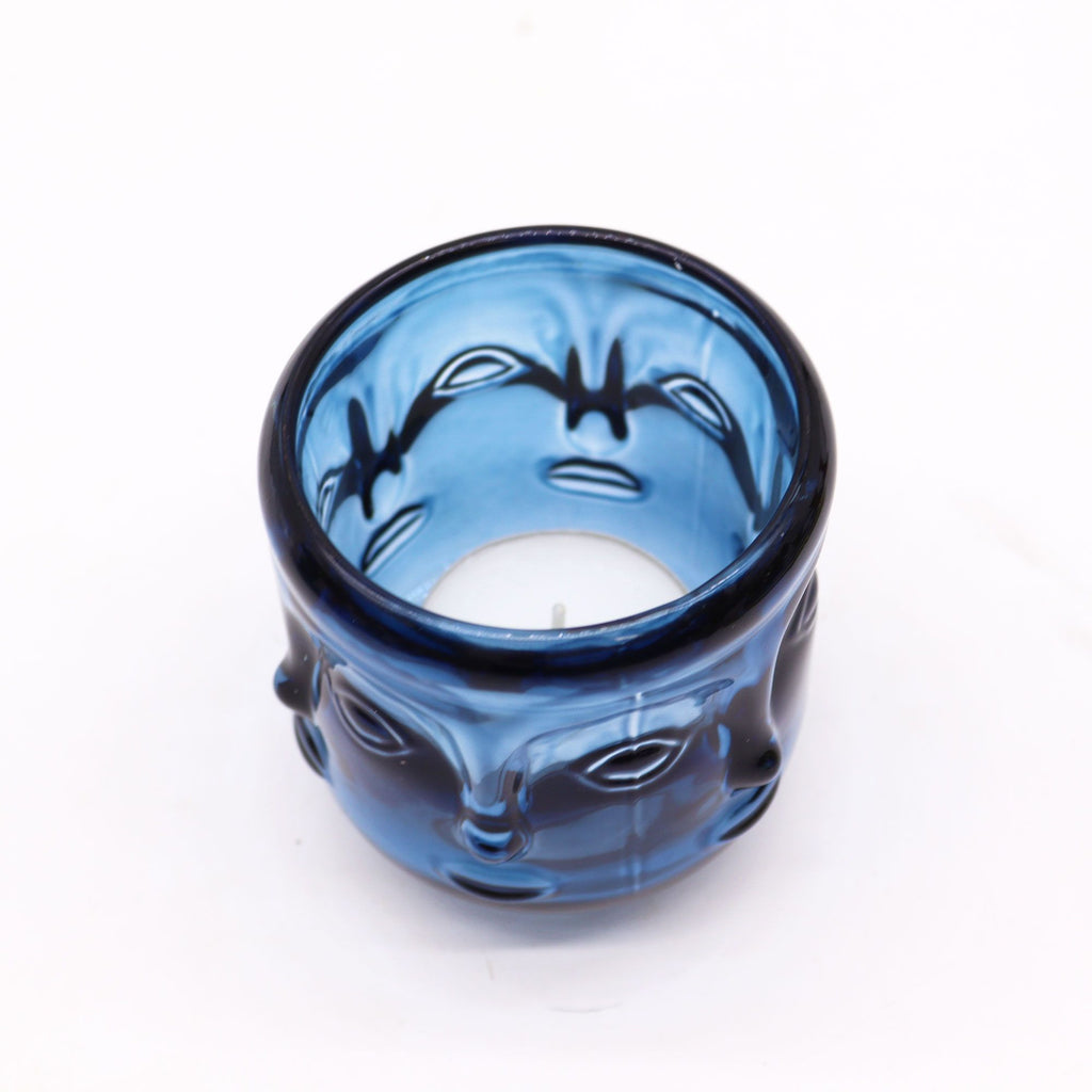 Buddha Faces Candle Jar - Royal Blue