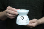 Classic White Oil Burner - Floral with Teal Well