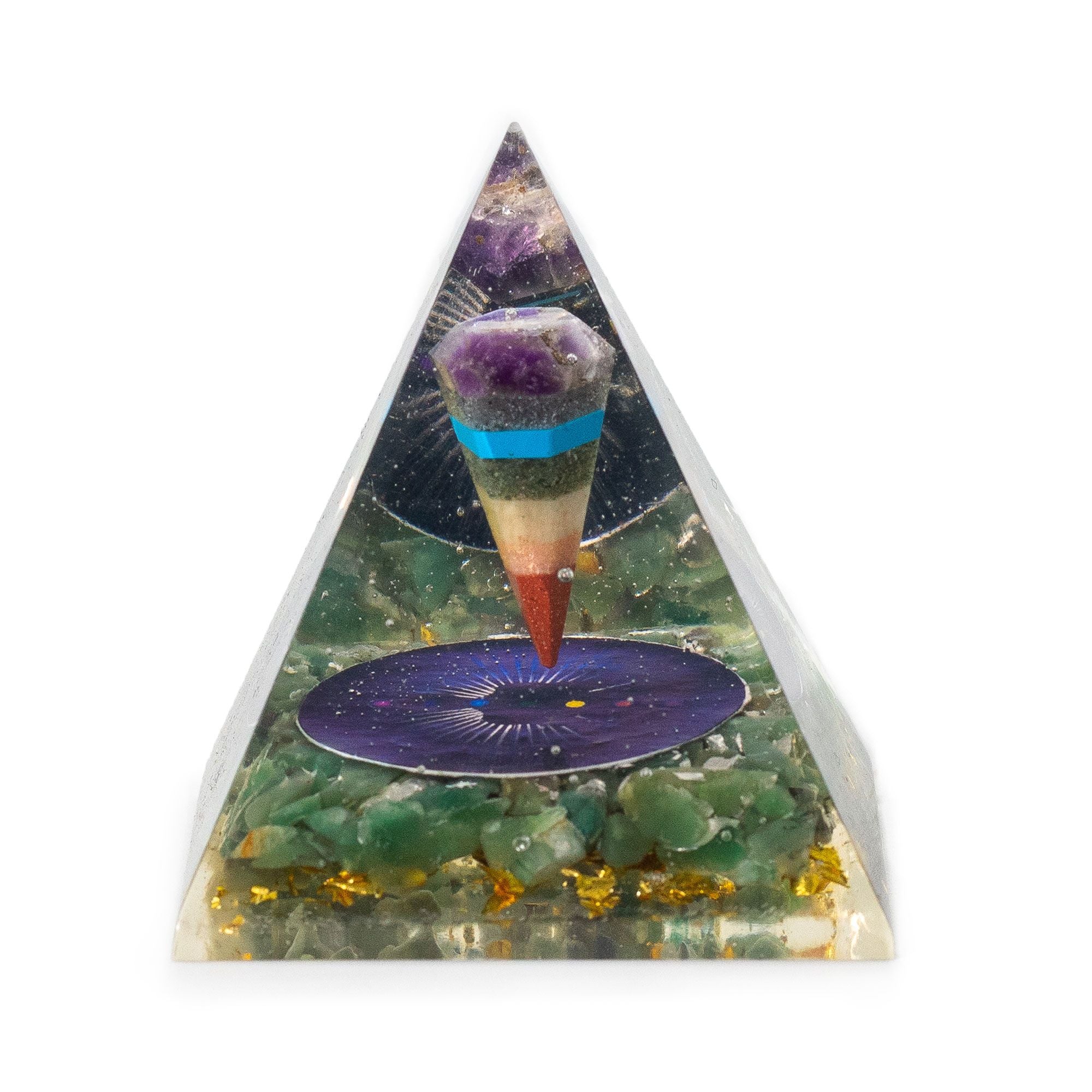 Med Organite Pryamids 7x6cm - Pendulum - Green Adventurine Chips