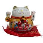 Ceramic Money Cat Moving Hand  - Gold on Cushion